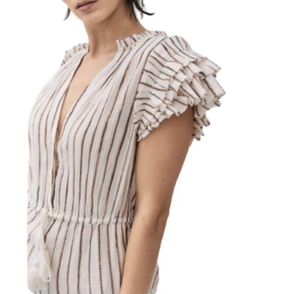 Ulla Johnson Elio Cream Metallic Stripe Tassel Ruffle Sleeve Jumpsuit Size 0 - Picture 2 of 10